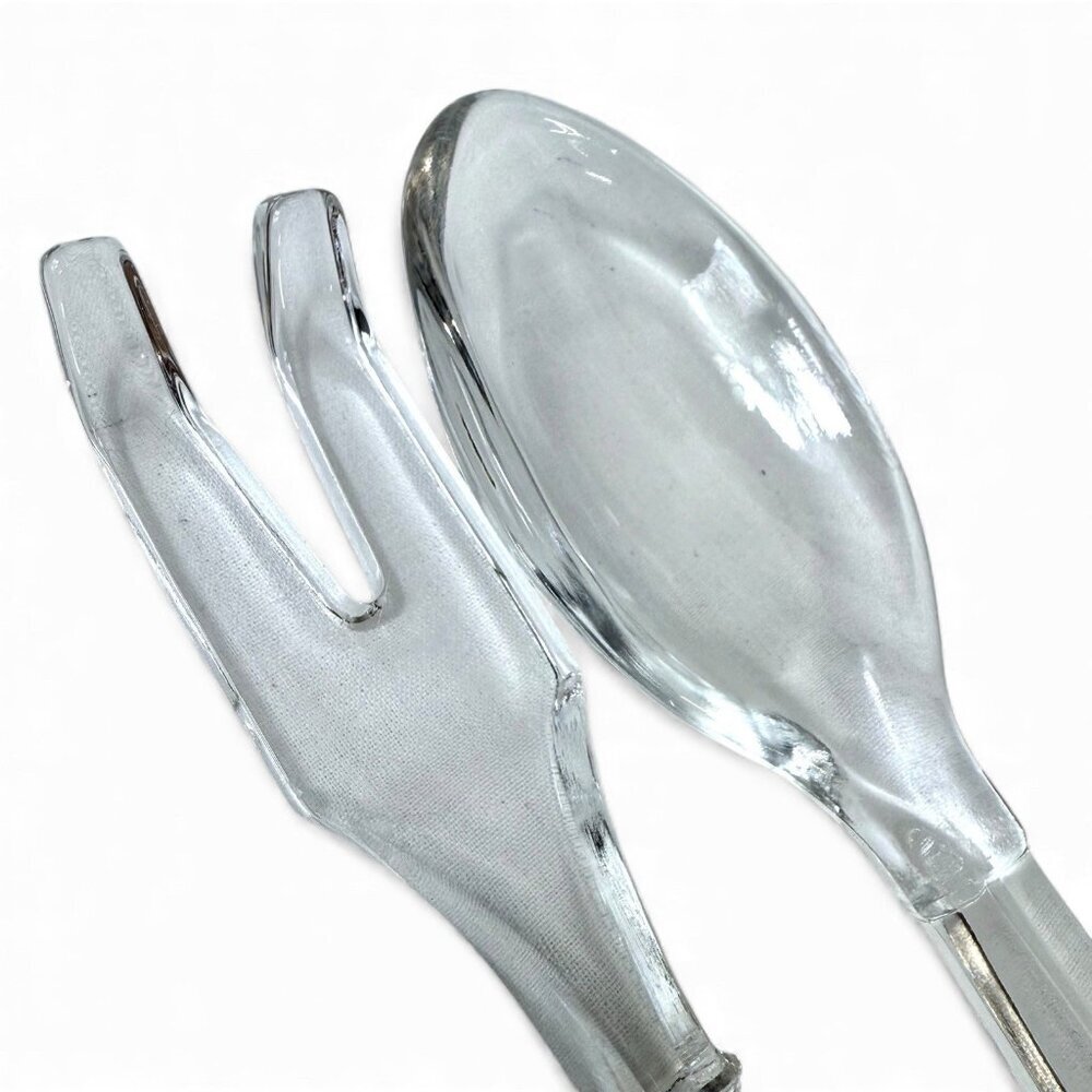 Vintage Clear Glass Salad Server Set Fork and Spoon 10 Inch - Picture 5 of 8